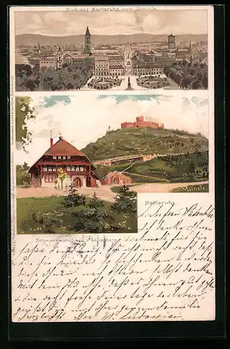 Künstler-AK Carl Münch: Karlsruhe, Schwarzwaldhaus und Lauterberg, Ortsansicht vom Schloss