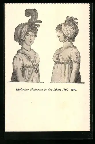 AK Karlsruhe, Karlsruher Hutmoden in den Jahren 1790-1912