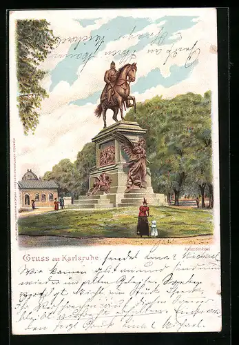 Lithographie Karlsruhe, Besucher am Kaiserdenkmal