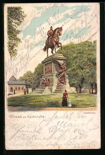 Lithographie Karlsruhe, Besucher am Kaiserdenkmal