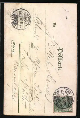 Lithographie Karlsruhe, Besucher am Kaiserdenkmal