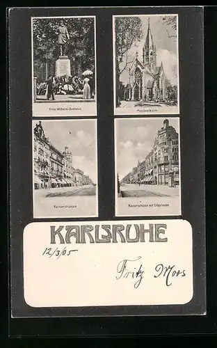AK Karlsruhe, Mausoleum, Prinz Wilhelm-Denkmal, Kaiserstrasse