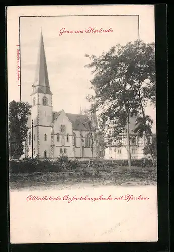 AK Karlsruhe, Altkatholische Auferstehungskirche mit Pfarrhaus