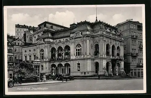 AK Karlsbad, Blick zum Stadttheater