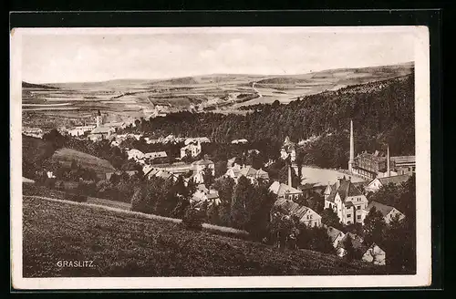 AK Graslitz, Ortsansicht aus der Vogelschau
