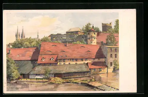 Künstler-AK Eger, Blick auf Kaiserburg