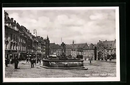 AK Eger,  Platz mit Brunnen