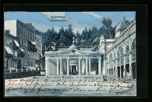 AK Marienbad, Kreuzbrunnen und Hotel Leipzig