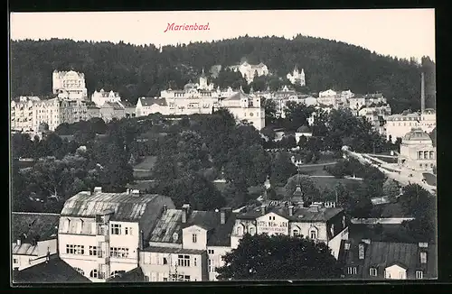 AK Marienbad, Hotel New York aus der Vogelschau