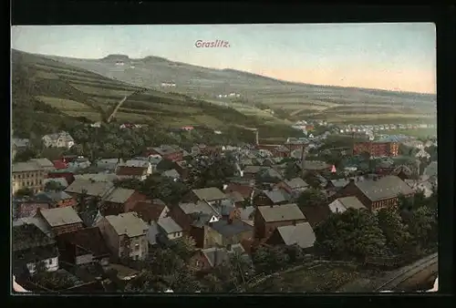 AK Graslitz, Ortsansicht aus der Vogelschau