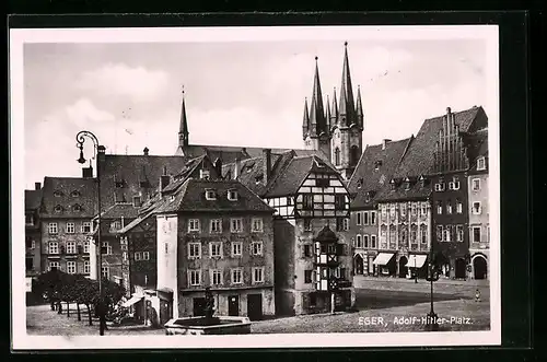 AK Eger, Platz mit Kathedrale im Hintergrund