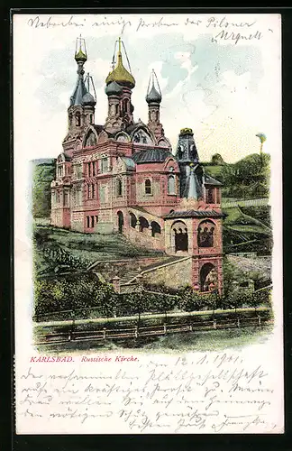 AK Karlsbad, Totalansicht der Russischen Kirche