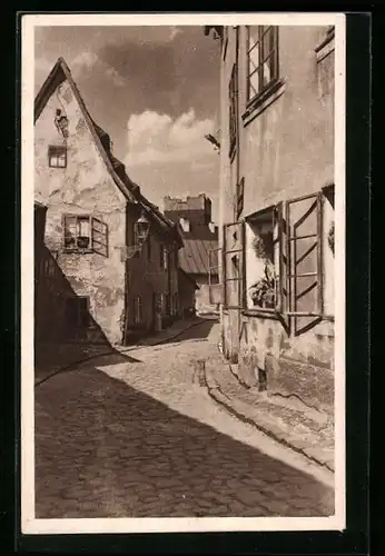 AK Eger, Rahmturmgasse mit schwarzem Turm