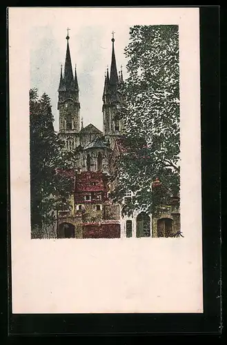 Künstler-AK Eger, Die Erzdekanalkirche