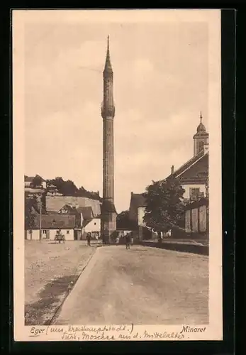 AK Eger, Ortspartie mit Minaret
