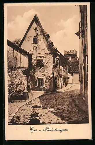 AK Eger, Rahmturmgasse mit altem Haus