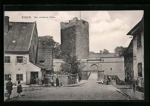 AK Eger, Strassenansicht mit schwarzem Turm