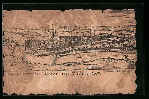 Künstler-AK Eger, Gesamtansicht im Jahre 1620