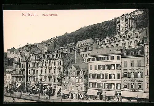 AK Karlsbad, Kreuzstrasse, Häuserzeile