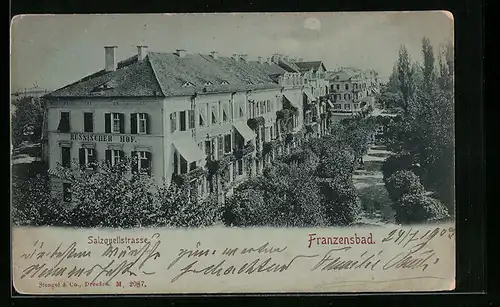 AK Franzensbad, Salzquellstrasse mit Gasthaus Russischer Hof