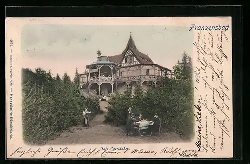 AK Franzensbad, Cafe Egerländer mit Ausflüglern