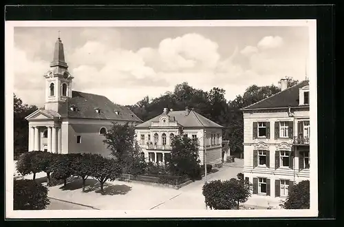 AK Franzensbad, Katholische Kirche mit Pfarrhaus