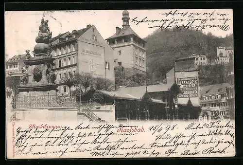 AK Karlsbad, Partie am Marktbrunnen