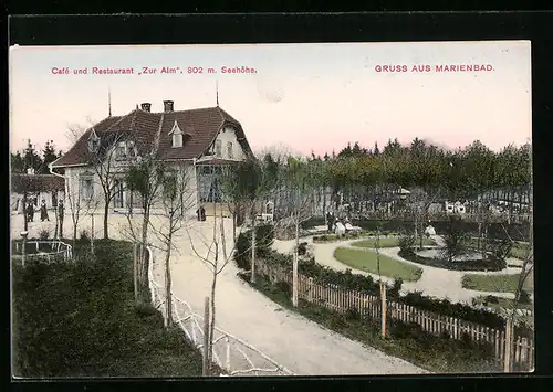 AK Marienbad, Cafe und Restaurant Zur Alm mit Parkanlage