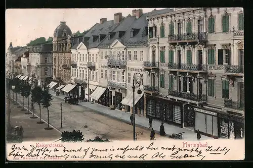 AK Marienbad, Kaiserstrasse mit Geschäften