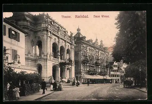 AK Karlsbad, Neue Wiese mit Theater