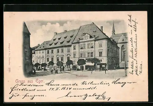 AK Eger, Blick auf das Stadthaus, Wallensteinhaus
