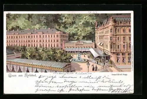 Lithographie Karlsbad, Grand Hotel Pupp