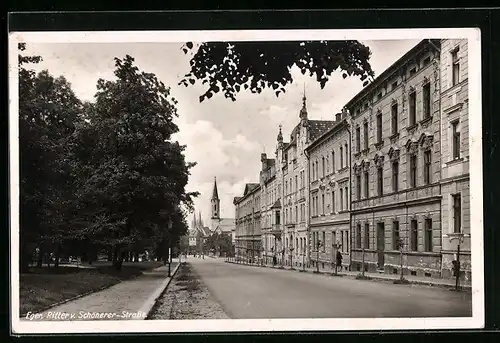 AK Eger, Strassenpartie mit Gebäuden