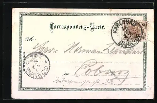 Lithographie Karlsbad, Cafe Pupp, Kaiserbad, Sprudelcolonade