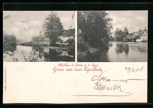 AK Mühlen in Stein a. d. Eger, Ortspartie am Fluss