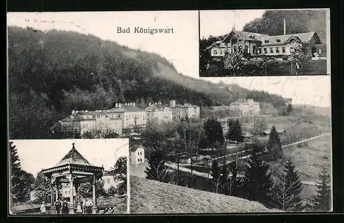 AK Bad Königswart, Richard`s-Quelle, Badehaus und Blick auf die Ortschaft