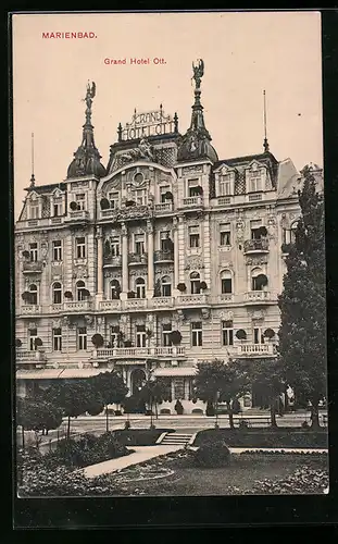 AK Marienbad, Grand Hotel Ott vom Park aus gesehen