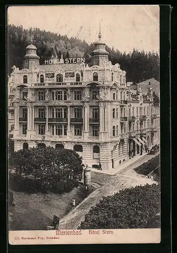 AK Marienbad, Hotel Stern, Litfasssäule