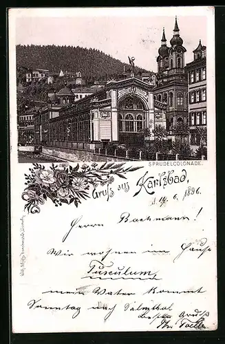 Lithographie Karlsbad, An der Sprudelcolonade