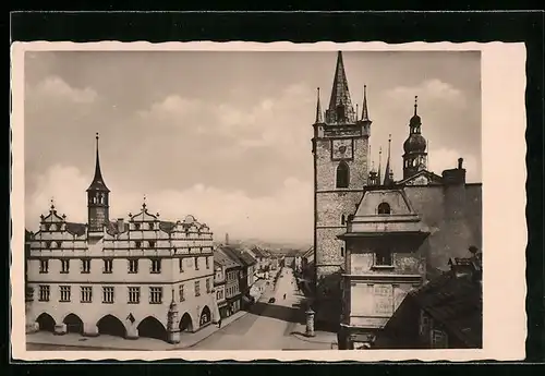 AK Leitmeritz, Stadtkirche und altes Rathaus