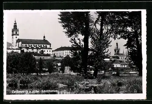 AK Leitmeritz a. d. Elbe, Blick zur Kathedrale, Schiffstation