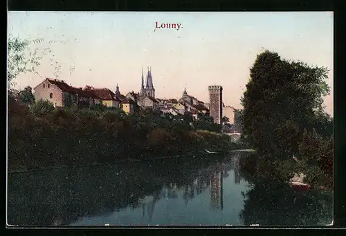 AK Laun / Louny, Blick vom Fluss zum Zentrum