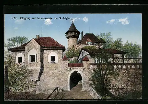 AK Dux / Duchcov, Eingang zur Landeswarte am Schlossberg