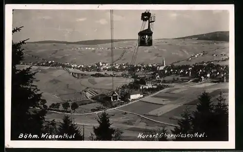 AK Böhmisch Wiesenthal, Blick auf Oberwiesenthal, Seilbahn