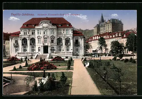 AK Teplitz Schönau / Teplice, Elisabeth-Bad mit Garten