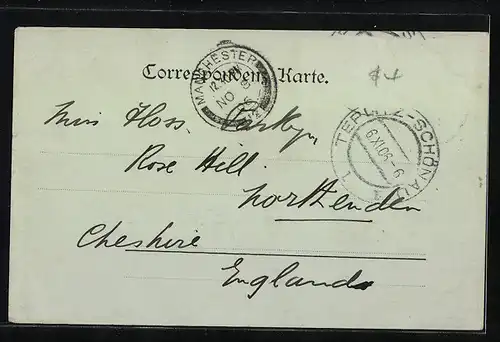 Mondschein-AK Teplitz, Ortsansicht mit Kirche