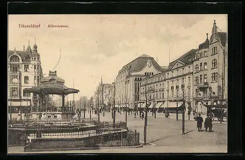 AK Düsseldorf, Alleestrasse mit Anlage und Pavillon