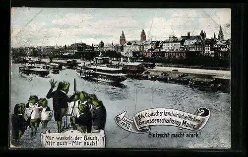 AK Mainz, Ortsansicht mit Dampfern und Froschchor