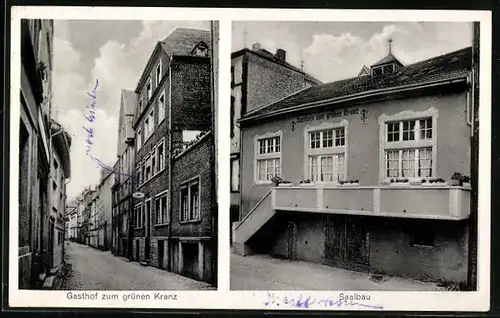 AK Zell /Mosel, Gasthof zum grünen Kranz F. J. Münster mit Strasse und Saalbau