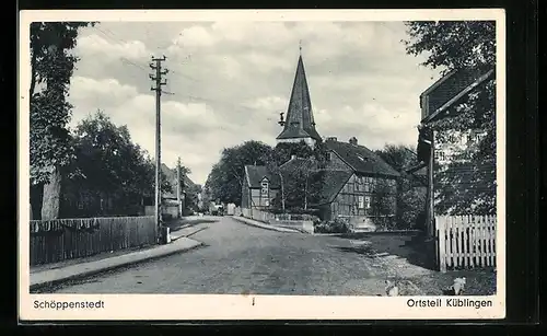 AK Schöppenstedt-Küblingen, Strassenpartie mit Kirchturm